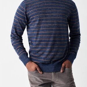 Faherty Men’s Striped Cotton/Cashmere Sweater (navy/chestnut brown)
